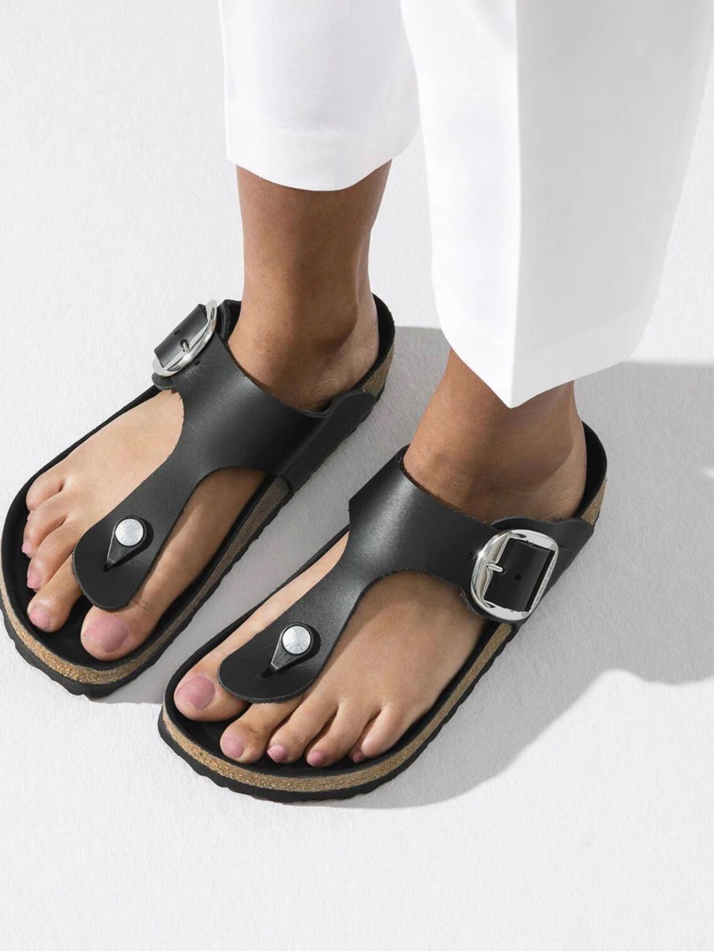 Black Birkenstock Gizeh Big Buckle sandals large silver thong-style strap 39